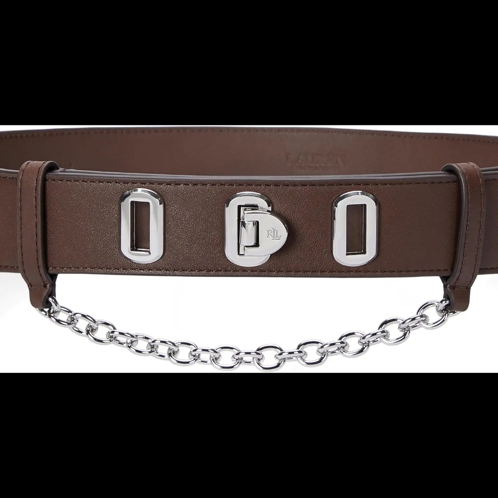Lauren Ralph Lauren Flip-Lock Leather Wide Belt Women's M Brown